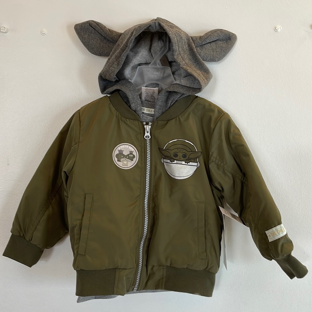 2 piece Mandalorian The Child hooded bomber jacket set.